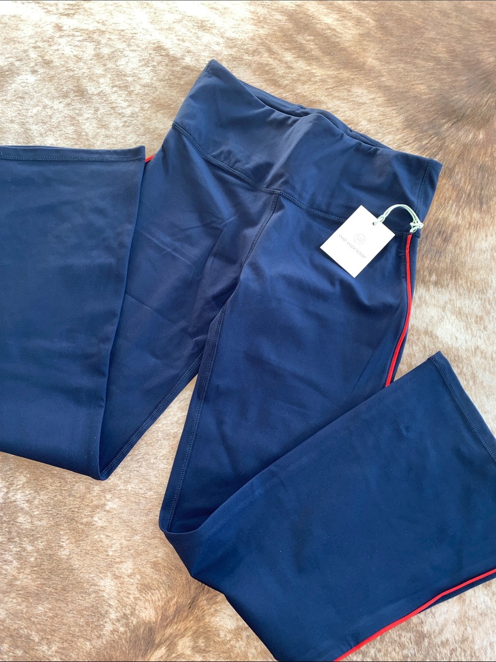 Women's Navy Leggings with Red Side Stripe